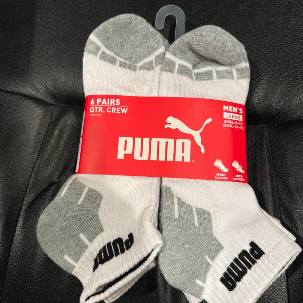 PUMA Men's Socks Quarter Sport Style Fits Shoe 6-12 Socks 10-13 NEW with TAGS